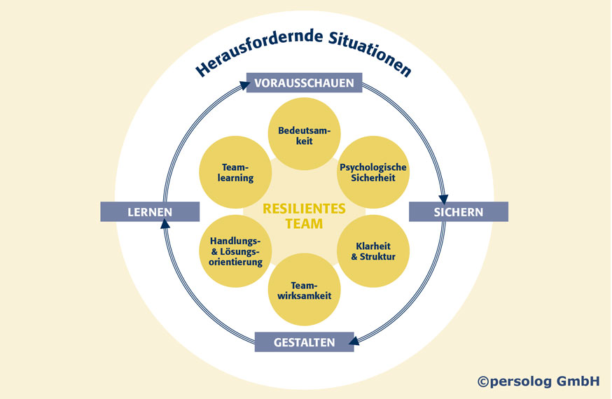 Der Teamresilienz-Prozess und die 6 Faktoren der Teamresilienz © persolog GmbH